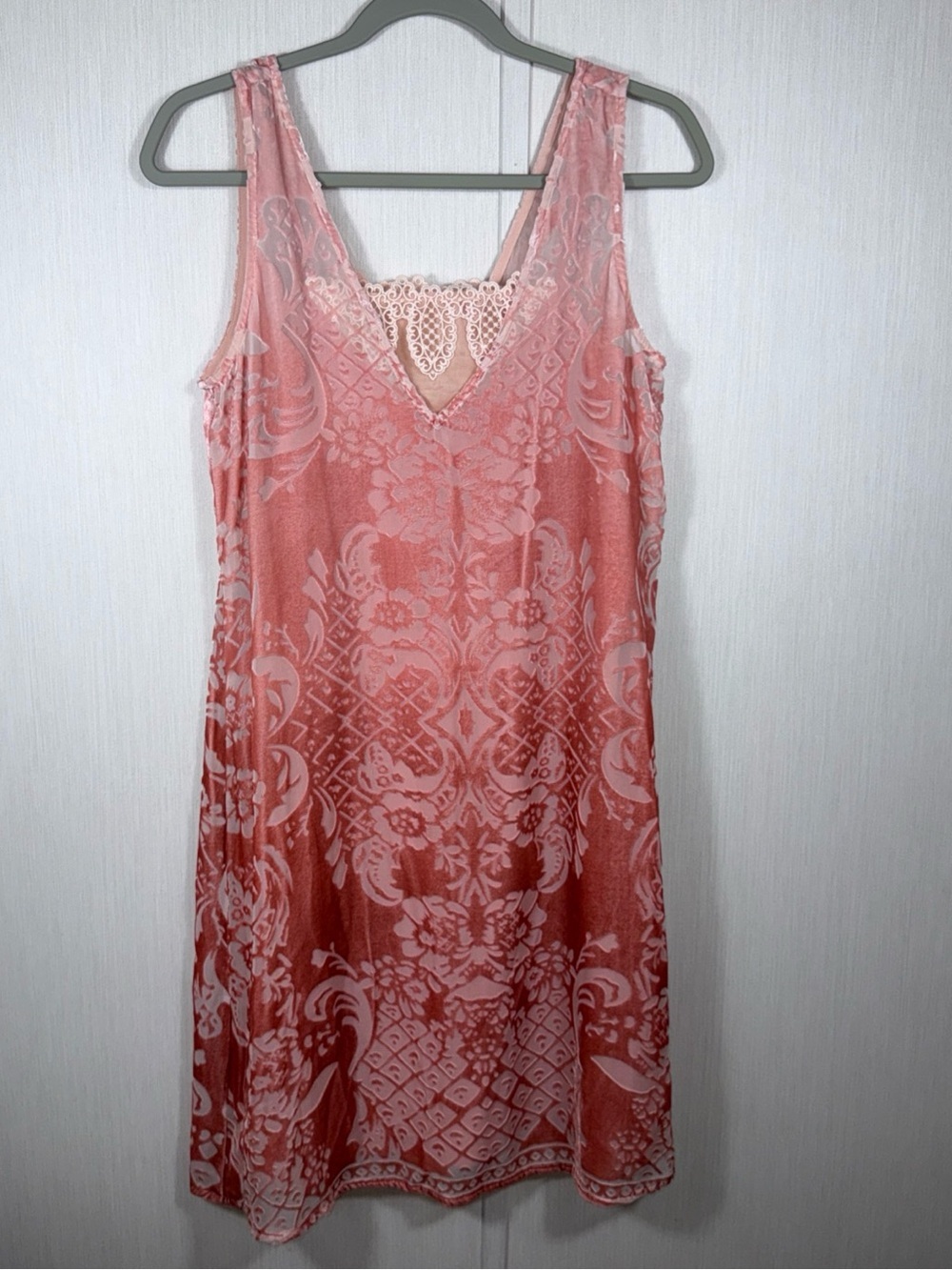 NWT Sundance Dress Womens XS Salmon Naomi Sheer Overlay Velvet 2 Pc Lace Slip